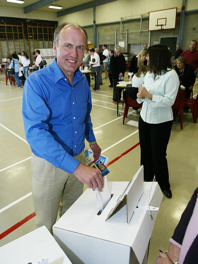 Liberal Senator Eric Abetz casts his vote at Kingston High School