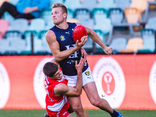 Launceston’s Jake Hinds was best afield against Clarence at Blundstone Arena. Picture: Linda Higginson/Solstice Digital