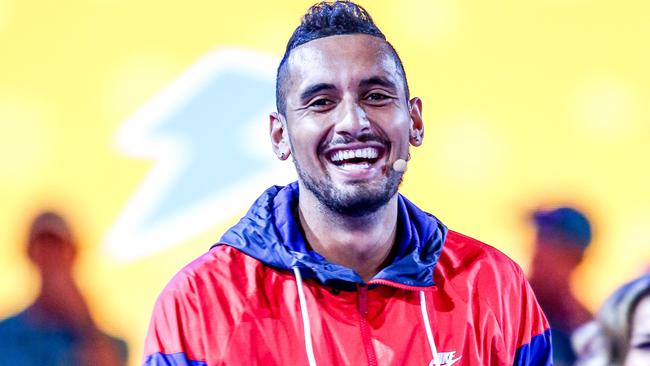 Nick Kyrgios was in his element at the Australian Open kids tennis day. Picture: Tim Carrafa