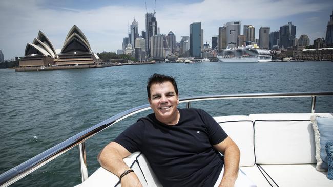 Ian Malouf with his 62m luxury superyacht Mischief in Sydney. Picture: John Feder/The Australian.