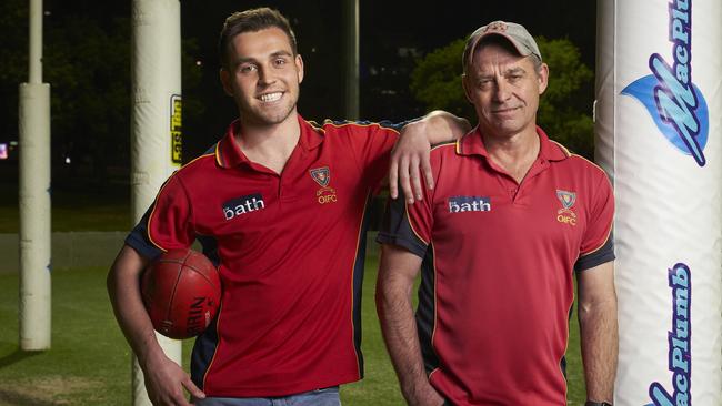 Old Ignatians coach Damian Boots and son Sam led their club to its first ever division two flag this year, and are hoping for some new faces to help the troops in division one. Picture: Matt Loxton