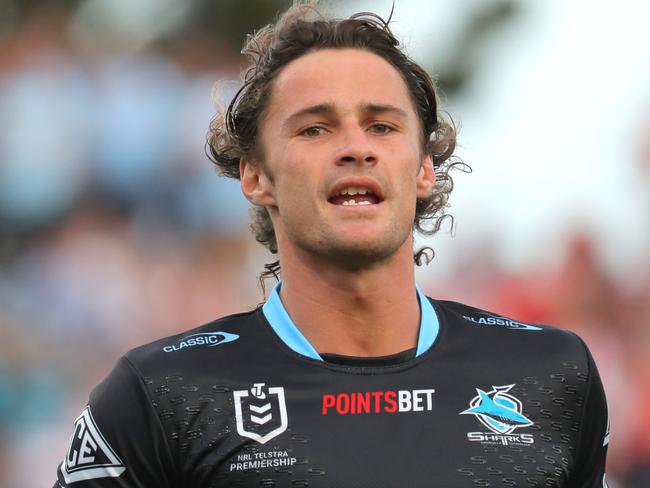 SYDNEY, AUSTRALIA - MARCH 26: Nicholas Hynes of the Sharks warms up prior to the round four NRL match between St George Illawarra Dragons and Cronulla Sharks at Netstrata Jubilee Stadium on March 26, 2023 in Sydney, Australia. (Photo by Jeremy Ng/Getty Images)