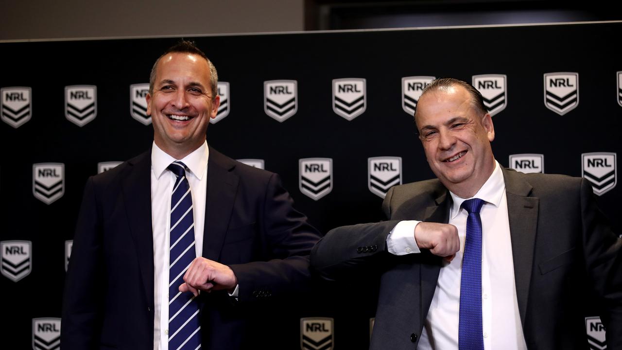 Andrew Abdo (L) and Peter V'landys (R) are locked in bitter discussions with the players. Picture. Phil Hillyard