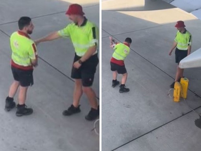 Two Virgin employees have been captured in an incredibly wholesome exchange while on shift an at Aussie airport.