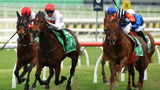 SYDNEY, AUSTRALIA - SEPTEMBER 07: Nash Rawiller riding I Am Me wins Race 7 Southern Cross Group Concorde Stakes during Sydney Racing at Royal Randwick Racecourse on September 07, 2024 in Sydney, Australia. (Photo by Jeremy Ng/Getty Images)