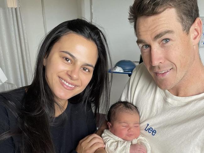 Indiana Putra and Jeremy Cameron with baby Macey