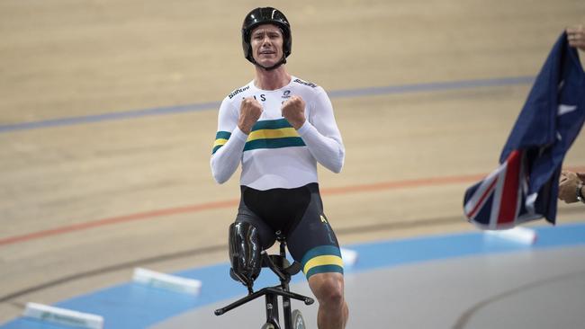 Adelaide cyclist Darren Hicks becomes world champion in the individual pursuit at the para-cycling track world championships in The Netherlands. Picture: Casey Gibson.