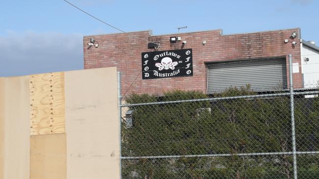 The Outlaws Australia bikie clubhouse was part of the area cordoned off as part of the investigation. Picture: David Crosling