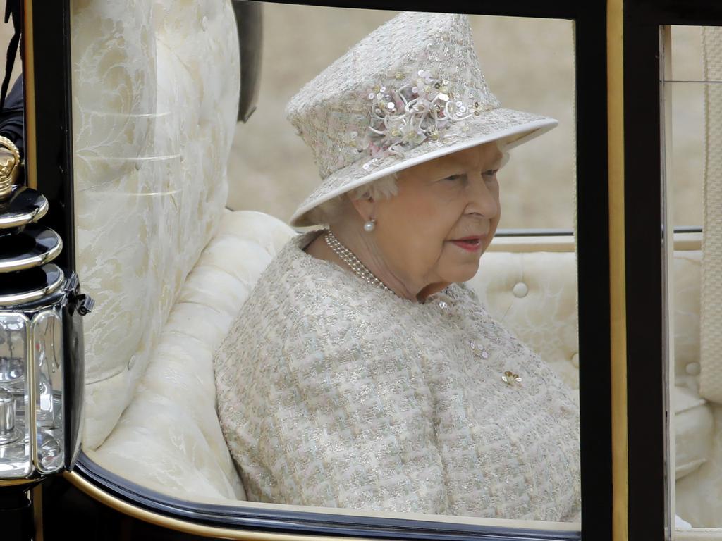 The Queen arrives in a horse-drawn carriage ahead of her Birthday Parade. Picture: AFP