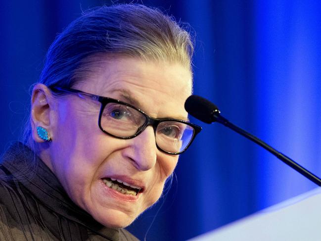 (FILES) In this file photo taken on May 21, 2018 US Supreme Court Justice Ruth Bader Ginsburg speaks after receiving the American Law Institute's Henry J. Friendly Medal in Washington, DC. - New York Governor Andrew Cuomo announced on September 19, 2020 that the state would erect a statue in Brooklyn to honor Supreme Court Justice and feminist icon Ruth Bader Ginsburg. (Photo by JIM WATSON / AFP)