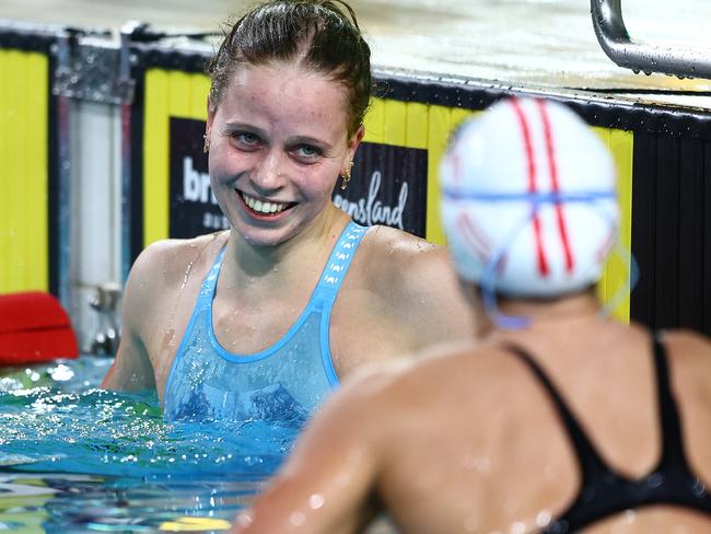 A relieved Elizabeth Dekkers after the gruelling 200 metres butterfly. Picture: Chris Hyde/Getty Images