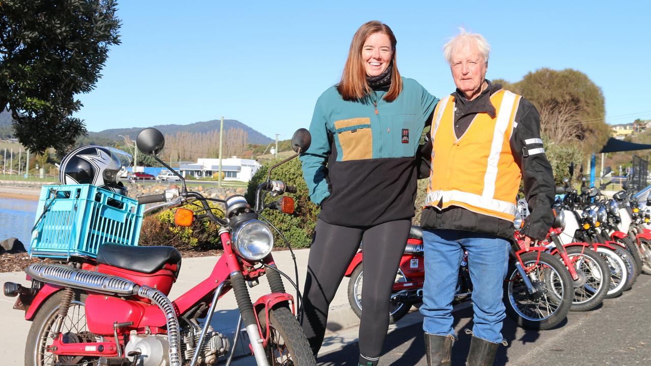 Penguin Posties Lauren Bailey and Tommy Edwards ahead of the groups inaugural ride. Picture: Elise Kaine
