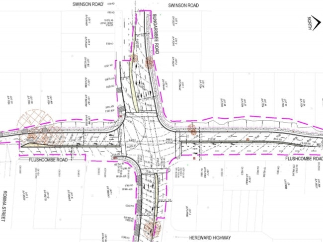 Blacktown Council's proposed design for a new intersection at Flushcombe and Bungarribee roads. Traffic lights would replace the current roundabout. Picture: Blacktown Council