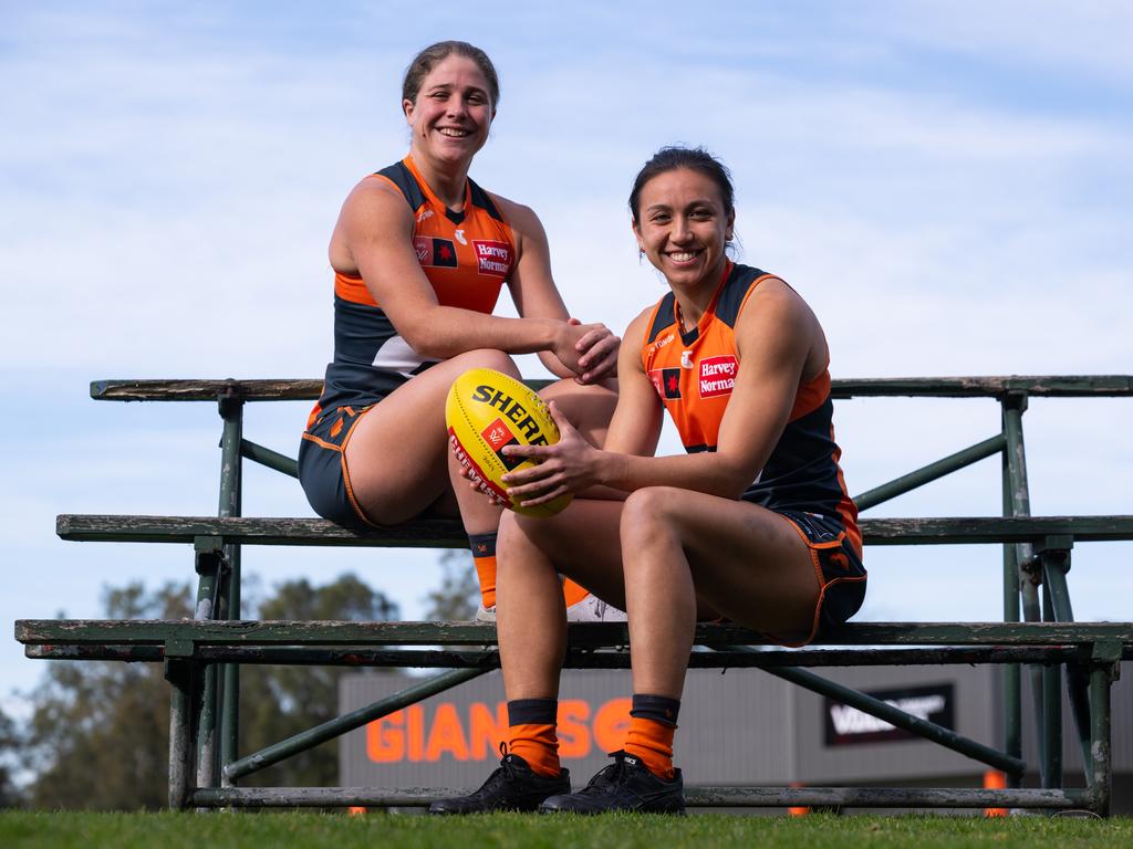 Katherine Smith and Rebecca Beeson at the Giants’ AFLW Leadership Group Announcement. Picture: Ryan Jones/GWS GIANTS.