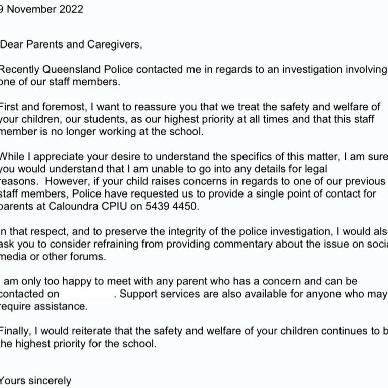 The letter that was sent out to the school community by one of the schools involved.