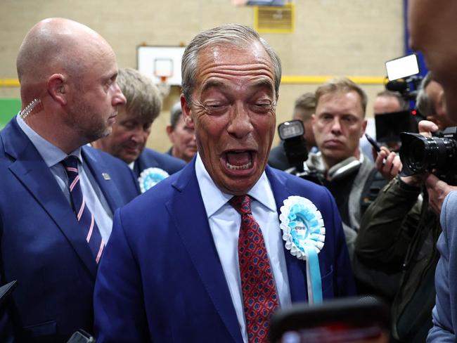 Reform UK leader Nigel Farage reacts after being elected to become MP for Clacton. Picture: AFP