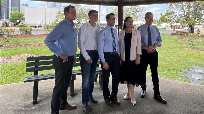 Glen Kelly, Nigel Hutton, David Cristafulli, Donna Kirkland and Tim Nicholls at Haigh Park in Rockhampton.