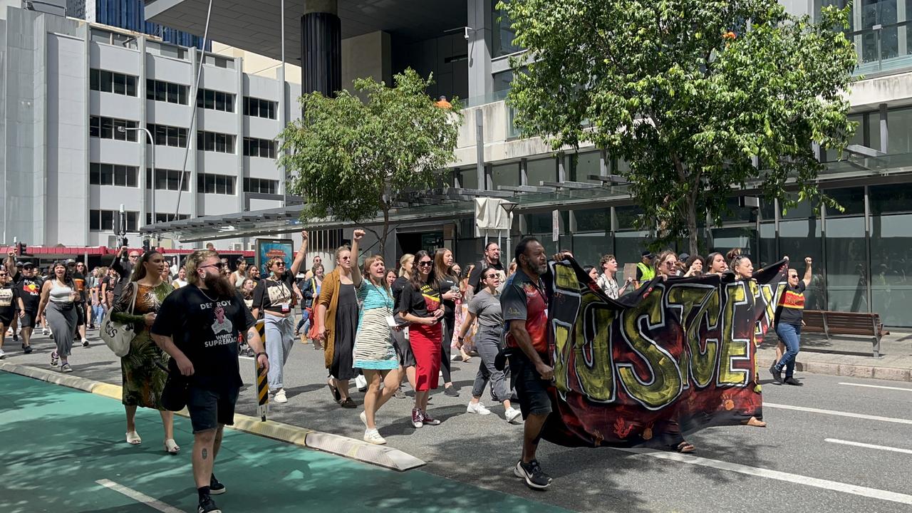 Protesters took to Brisbane streets on Friday after the death of Aubrey Donahue. Picture: NCA NewsWire/ Aisling Brennan