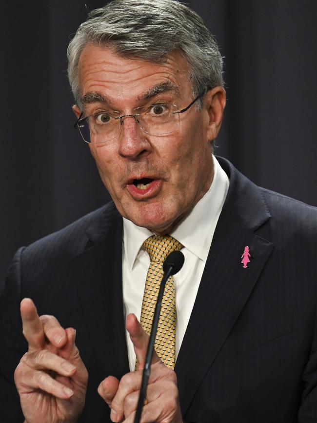 Attorney-General Mark Dreyfus blows up at a journalist over a line of questioning about freed detainees. Picture: NCA NewsWire / Martin Ollman