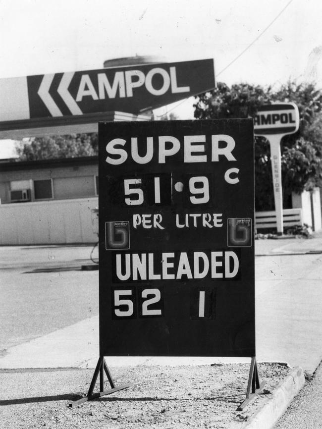 Fuel was selling for just over 50 cents a litre at this Ampol petrol station at Glenside in 1985. Picture: File