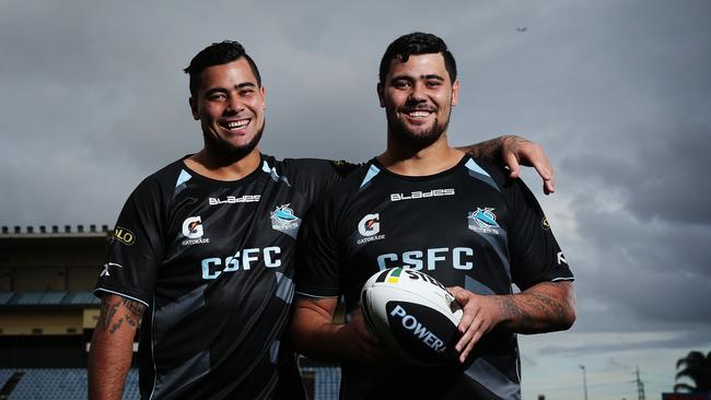 Cronulla Sharks rugby league players and twins Andrew and David Fifita at Shark Park in Cronulla, Sydney. David has recently signed with the club after returning from overseas.