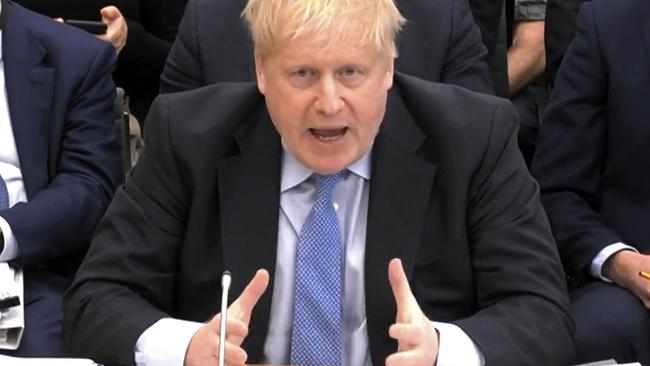 Boris Johnson making his opening statement to the Parliamentary Privileges Committee hearing. Picture: AFP.