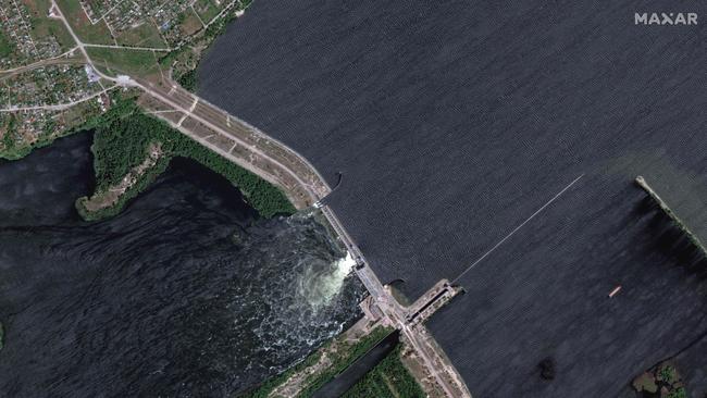 An overview of the Nova Khakovka dam in south Ukraine. Picture: AFP / Maxar Technologies