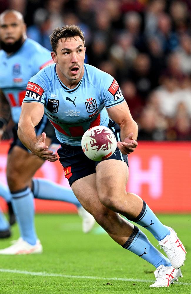 Reece Robson has beaten out Api Koroisau to wear the Blues’ No.9 jersey. Picture: Bradley Kanaris/Getty Images