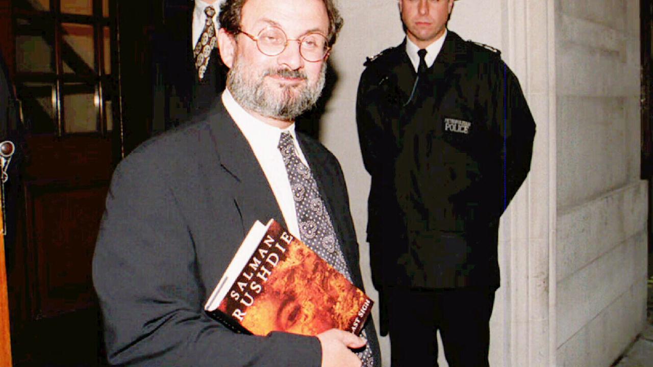 Rushdie holds a copy of The Moor’s Last Sigh, his first major novel after The Satanic Verses.