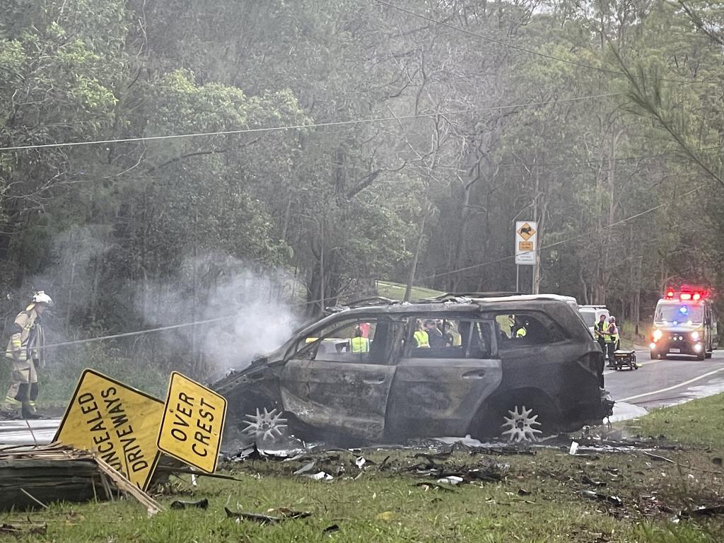 One of the cars involved in a horror Bonogin car crash on the Gold Coast's outskirts. Picture: Sam Stolz