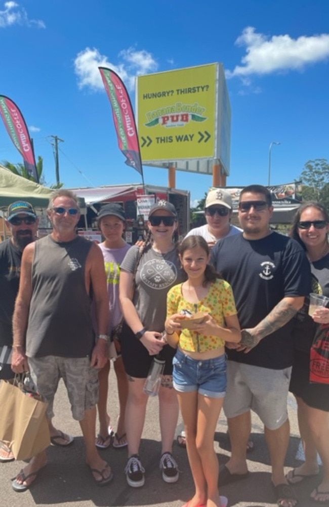 Robbie Fitzgerald, Shane Holst, Talia Holst, 12, Ellie Holst, Teihan Fitzgerald, 12, Hayden Fitzgerald, Blake Fitzgerald and Melissa Fitzgerald at the Chilli Festival 2023.