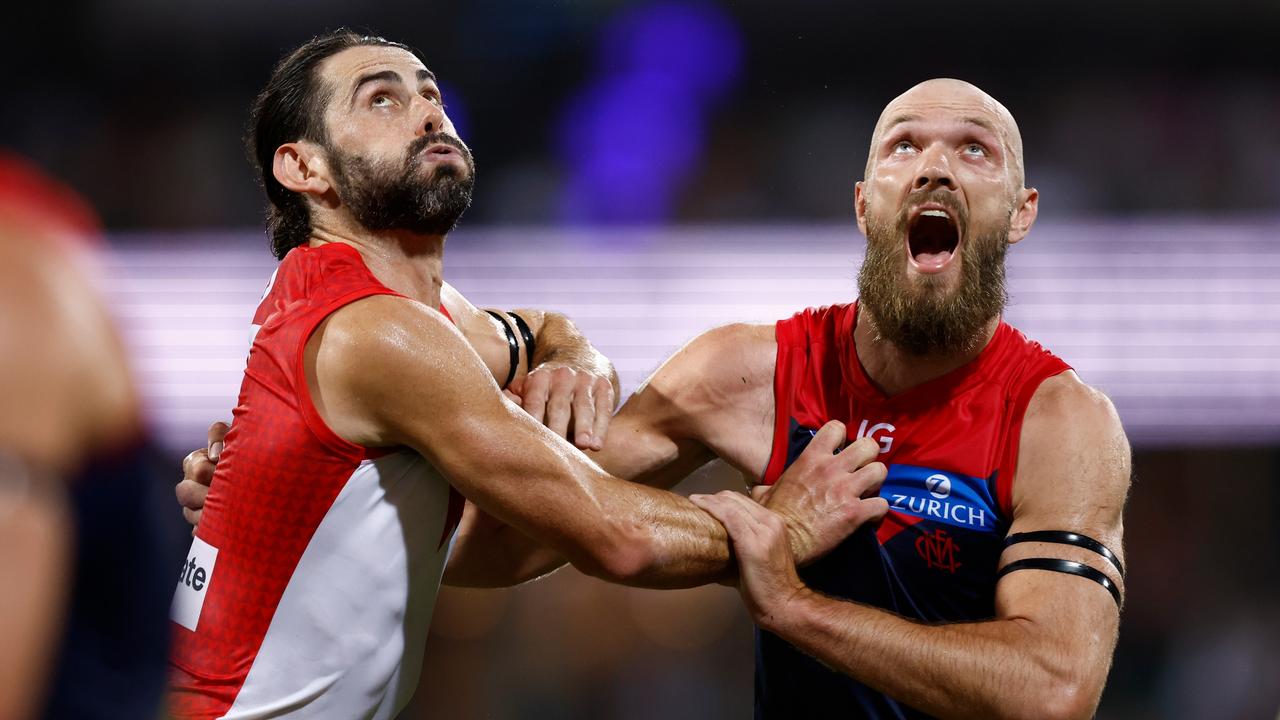 Brodie Grundy got the better of Max Gawn in the season opener. (Photo by Michael Willson/AFL Photos via Getty Images)