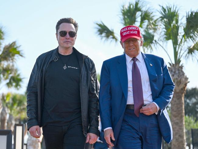 US President-elect Donald Trump greets Elon Musk as he arrives in Brownsville, Texas. Picture: Getty Images via AFP