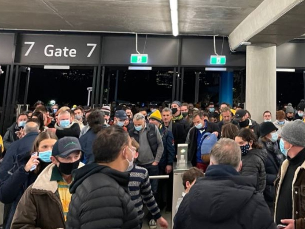 Large crowds were seen lining up at the entry gates for the Wallabies vs France match at AAMI park. Picture: Allen Stephens/Twitter