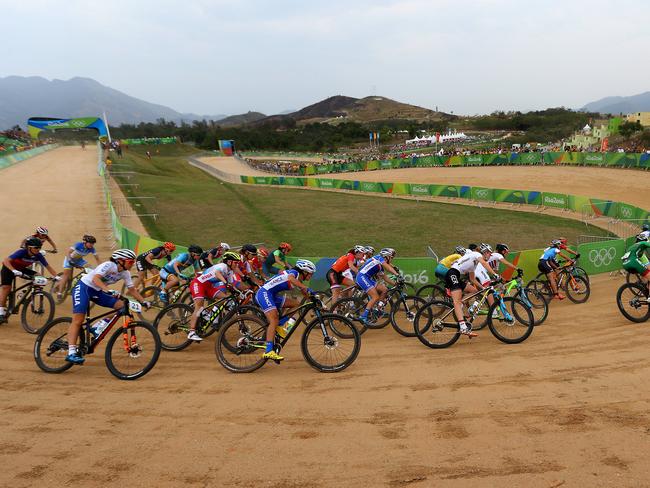 Australian Rebecca Henderson and the rest of the field take at the start of the race Pics Adam Head