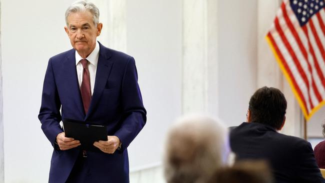 WASHINGTON, DC - NOVEMBER 08: Fed Chairman Jerome Powell departs after delivering remarks to The Federal Reserve's Division of Research and Statistics Centennial Conference on November 08, 2023 in Washington, DC. Market watchers and policymakers are listening carefully to Powell for indications of whether the Fed would need to hike rates further to bring down inflation.   Chip Somodevilla/Getty Images/AFP (Photo by CHIP SOMODEVILLA / GETTY IMAGES NORTH AMERICA / Getty Images via AFP)