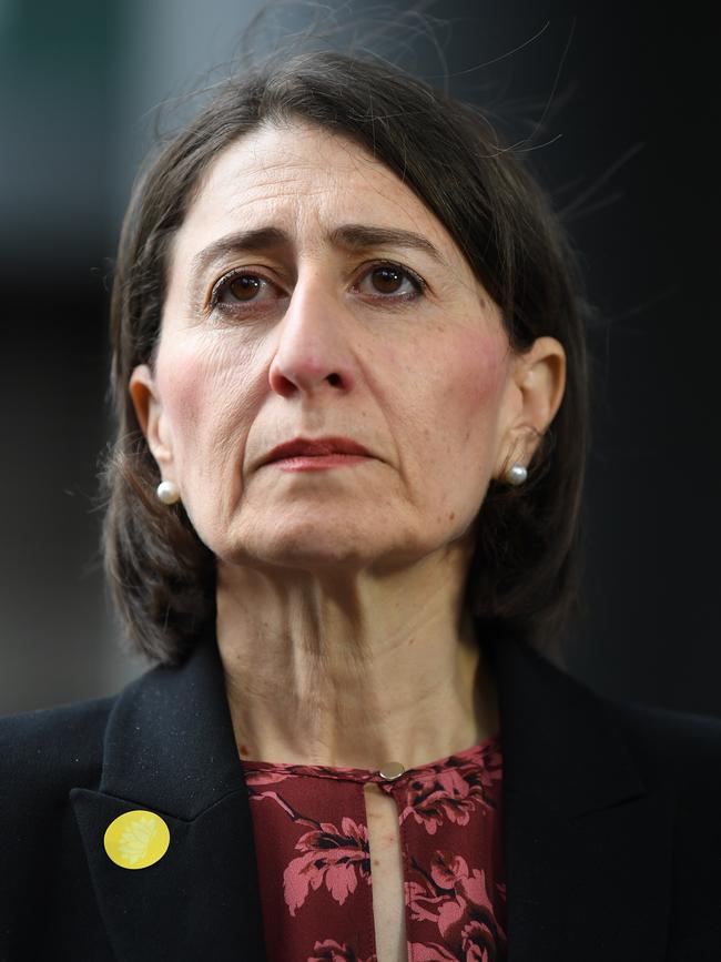 Gladys Berejiklian wears a yellow sticker. Picture: AAP