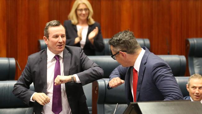 WA Treasurer Ben Wyatt with Premier Mark McGowan after recently delivering the state budget in parliament. Picture: Jackson Flindell/The West Australian