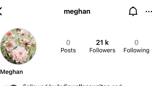 Meghan’s alleged new Instagram account. Picture: Instagram