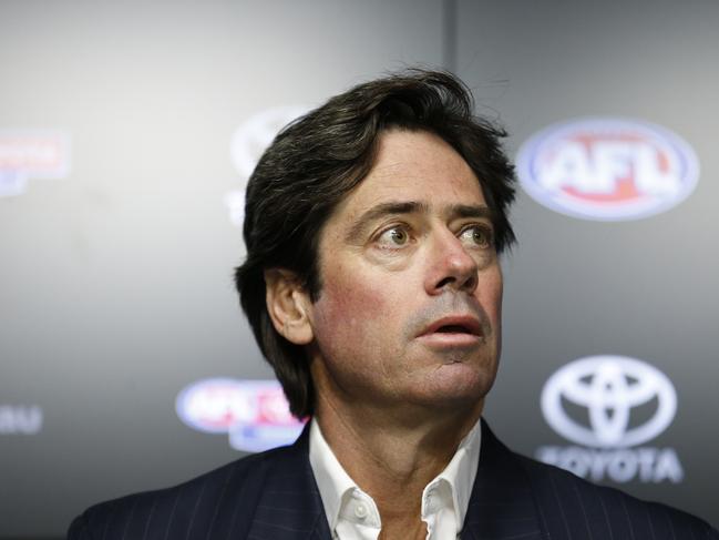 MELBOURNE, AUSTRALIA - MARCH 22: AFL CEO Gillon McLachlan speaks to the media during an AFL press conference at AFL House on March 22, 2020 in Melbourne, Australia. (Photo by Darrian Traynor/Getty Images)