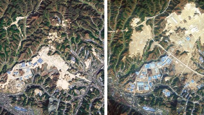 Before and after shot of Shiyan, western China (2010 left, 2012 right) showing the additional land. Picture: Nature