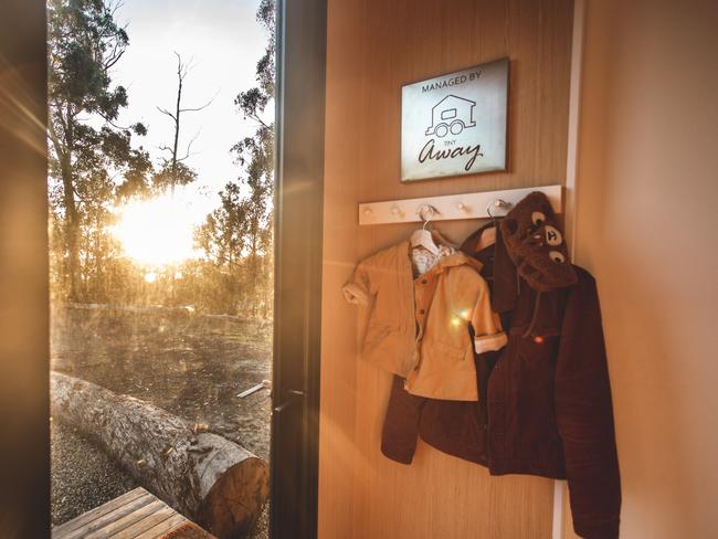 The welcoming entrance at Tiny Away's newest tiny home Pirates Retreat at Eaglehawk Neck. Photo: Supplied by Tiny Away