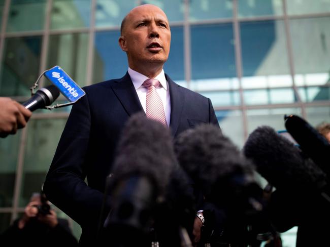 Peter Dutton faces the media at a press conference in Canberra. Picture: Sean Davey/AFP