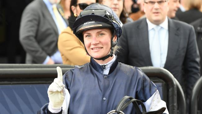 Jamie Kah was suspended for three weeks after being found guilty over her ride in the Group 3 McNeil Stakes. Picture: Brett Holburt/Racing Photos via Getty Images