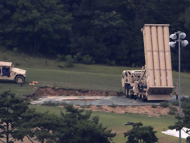 A US missile defence system called Terminal High Altitude Area Defense is seen at a golf course in Seongju, South Korea. Picture: Kim Jun.-boom/Yonhap/AP