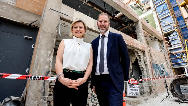 Charter Hall office chief executive Carmel Hourigan with regional development director Simon Stockfeld at the 60 King William Street site. Picture: Russell Millard