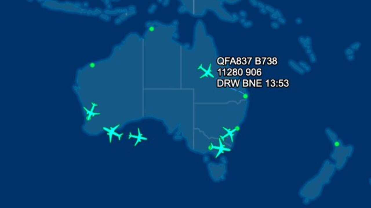 Only six Qantas flights could be seen over Australia this afternoon. Picture: Flight Aware.