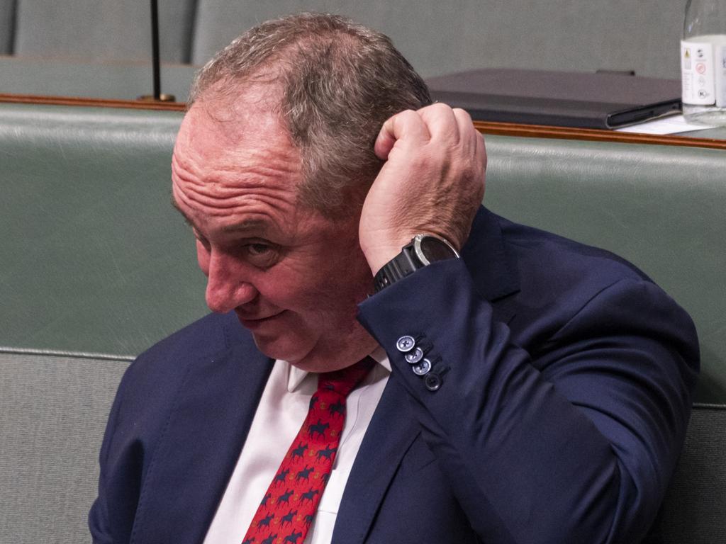 Barnaby Joyce was not sworn into the ministry before question time, and was forced to watch on from the backbench. Picture: Martin Ollman / NCA NewsWire