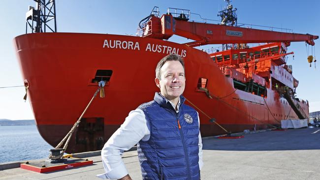 Australian Antarctic Division General Manager of Operations Charlton Clark in front of the Aurora Australis ahead of its final voyage to Antarctica. Picture: ZAK SIMMONDS