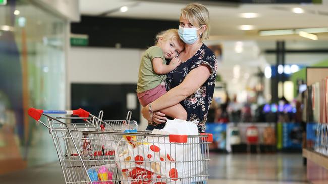 The cost of living continues to rise with everything from food, petrol, transportation and packaging costs increasing. Mother of three Brigid Lees, pictured with her daughter Abbey Lees, 3, shops to a budget at Mount Sheridan Plaza. Picture: Brendan Radke